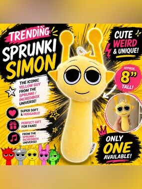 Sprunki Simon Plush Toy 8” Yellow Cute Character Incredibox NWOT